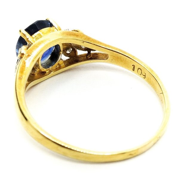 Genuine VTG 1 ct Sapphire Stone + Diamond Genuine 18k Yellow Gold Ring US Sz 7.5 - Picture 3 of 9